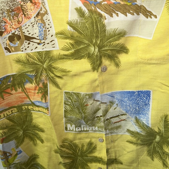 TOMMY BAHAMA Size Medium 100% Silk Yellow Mens California Beaches Hawaiian Shirt - Picture 2 of 5